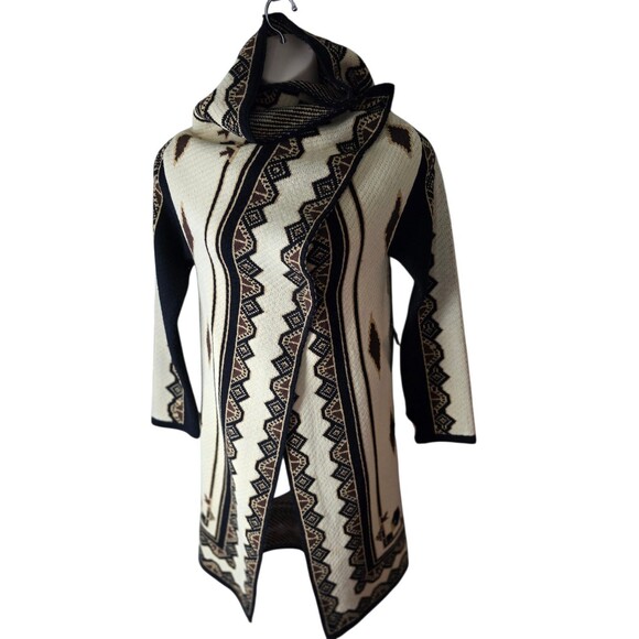 NWT II Sisters black cream gold yellow wrap front long cardigan sweater size S/M - Picture 14 of 16